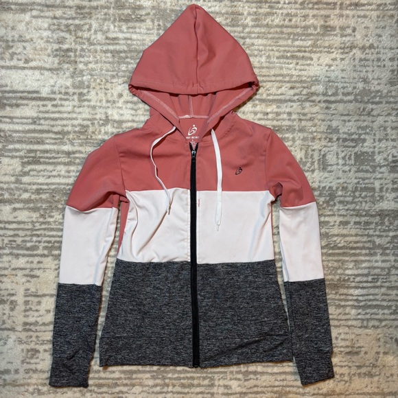 Body Instinct Tops - Body Instinct Stylish Pink and Gray Colorblock Hoodie